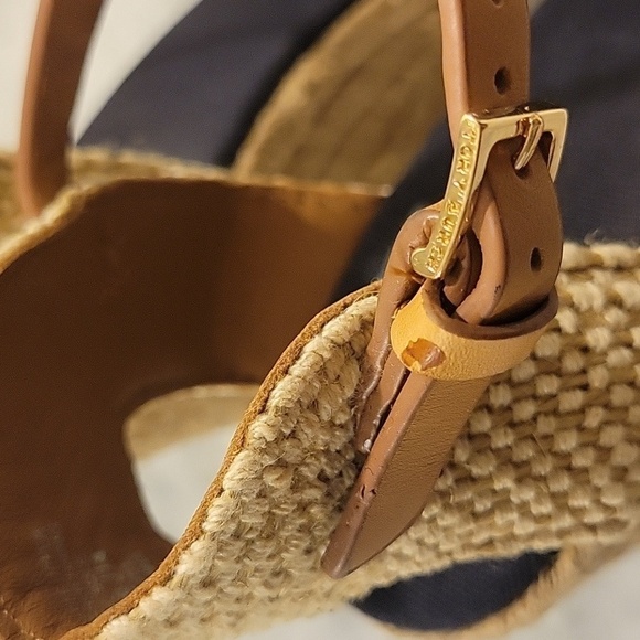 Tory Burch Leather Lucia Canvas Espadrille Wedge Crochet Woven Lace Sandal 6.5 - Picture 8 of 10